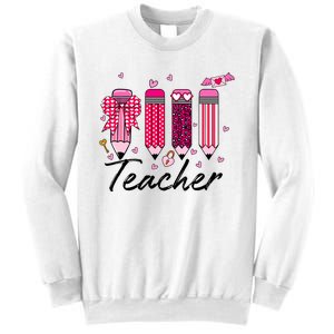 Teacher Valentine Heart Pencil Coquette Bow Sweatshirt