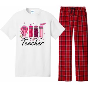 Teacher Valentine Heart Pencil Coquette Bow Pajama Set