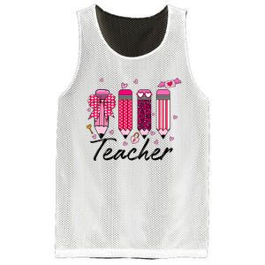 Teacher Valentine Heart Pencil Coquette Bow Mesh Reversible Basketball Jersey Tank