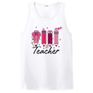 Teacher Valentine Heart Pencil Coquette Bow PosiCharge Competitor Tank