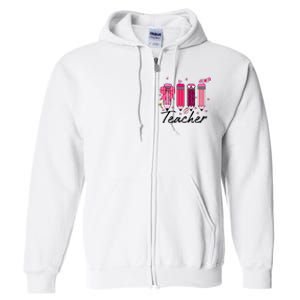 Teacher Valentine Heart Pencil Coquette Bow Full Zip Hoodie