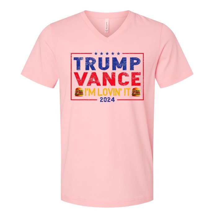 Trump Vance IM Lovin It Hamburger 2024 V-Neck T-Shirt