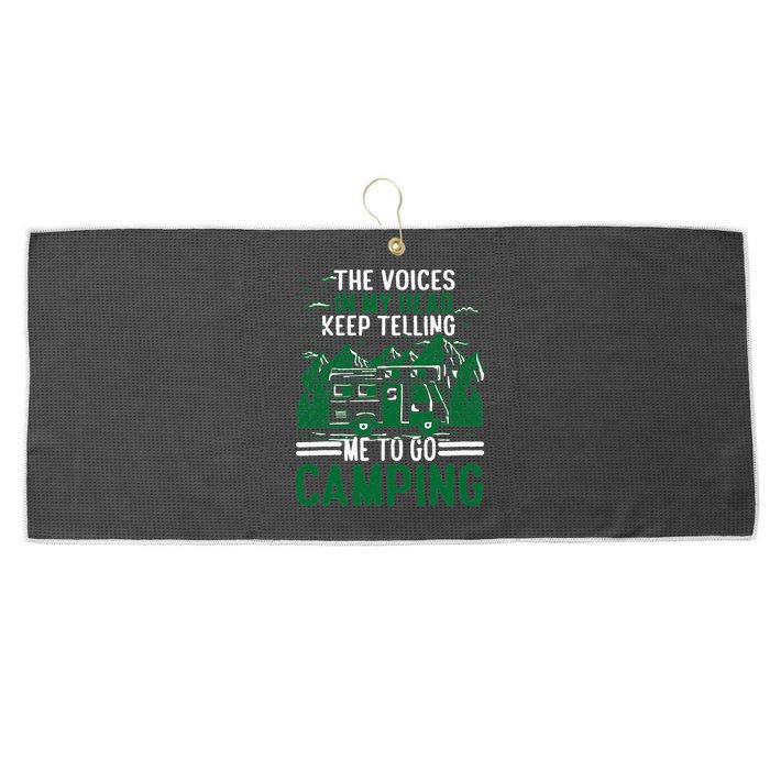 The Voices In My Head Keep Telling Me To Go Camping Large Microfiber Waffle Golf Towel