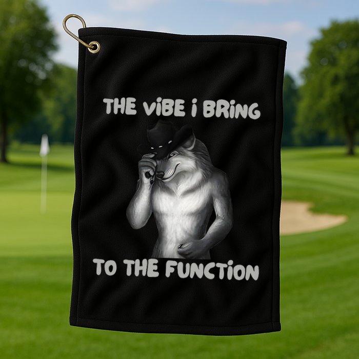 The Vibe I Bring To The Function Funny Wolf Meme Golf Towel