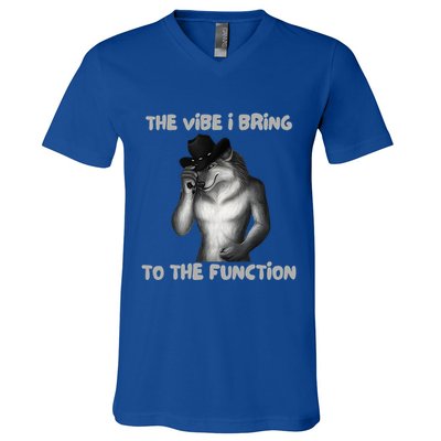The Vibe I Bring To The Function Funny Wolf Meme V-Neck T-Shirt