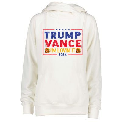 Trump Vance Im Lovin It Hamburger 2024 Womens Funnel Neck Pullover Hood