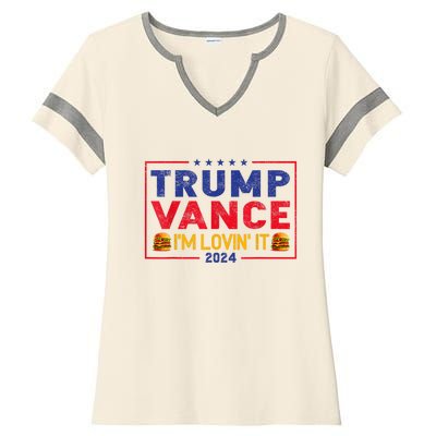 Trump Vance Im Lovin It Hamburger 2024 Ladies Halftime Notch Neck Tee