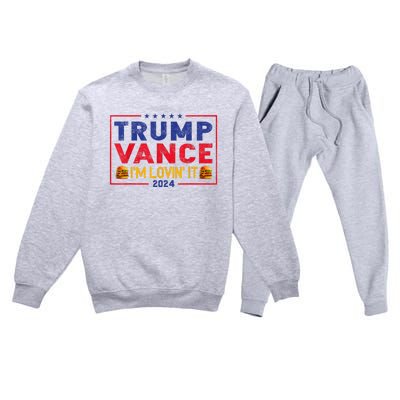 Trump Vance Im Lovin It Hamburger 2024 Premium Crewneck Sweatsuit Set