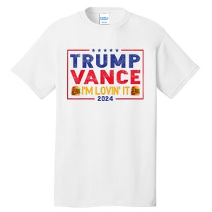 Trump Vance Im Lovin It Hamburger 2024 Tall T-Shirt