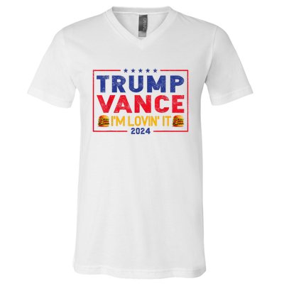 Trump Vance Im Lovin It Hamburger 2024 V-Neck T-Shirt