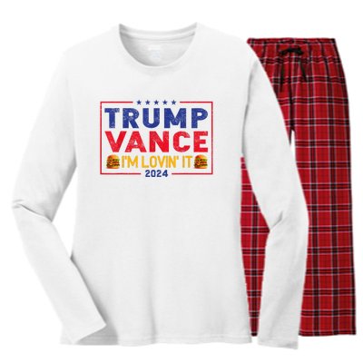 Trump Vance Im Lovin It Hamburger 2024 Women's Long Sleeve Flannel Pajama Set 