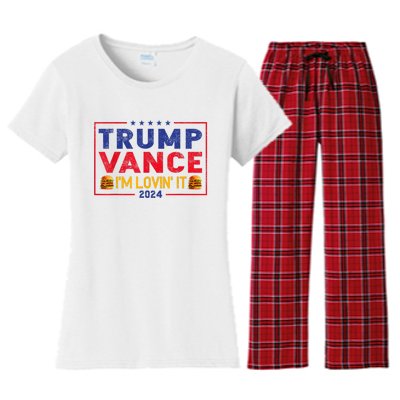 Trump Vance Im Lovin It Hamburger 2024 Women's Flannel Pajama Set