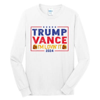 Trump Vance Im Lovin It Hamburger 2024 Tall Long Sleeve T-Shirt