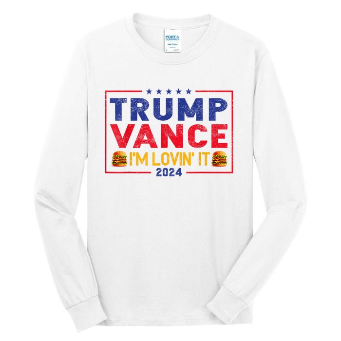 Trump Vance Im Lovin It Hamburger 2024 Tall Long Sleeve T-Shirt