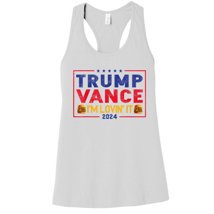 Trump Vance Im Lovin It Hamburger 2024 Women's Racerback Tank