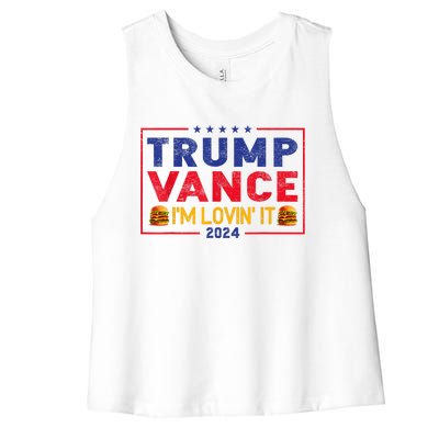 Trump Vance Im Lovin It Hamburger 2024 Women's Racerback Cropped Tank