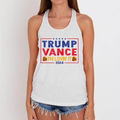 Trump Vance Im Lovin It Hamburger 2024 Women's Knotted Racerback Tank