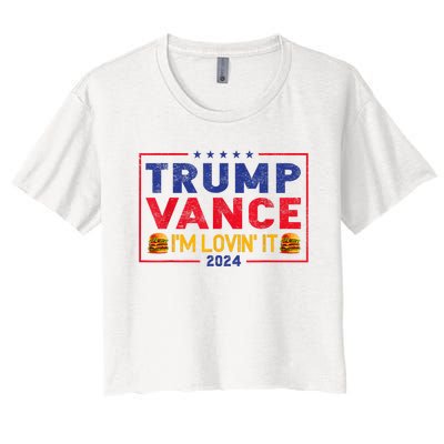 Trump Vance Im Lovin It Hamburger 2024 Women's Crop Top Tee