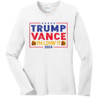 Trump Vance Im Lovin It Hamburger 2024 Ladies Long Sleeve Shirt