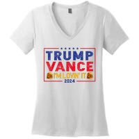 Trump Vance Im Lovin It Hamburger 2024 Women's V-Neck T-Shirt