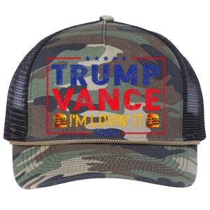 Trump Vance IM Lovin It Hamburger 2024 Retro Rope Trucker Hat Cap