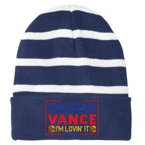 Trump Vance IM Lovin It Hamburger 2024 Striped Beanie with Solid Band