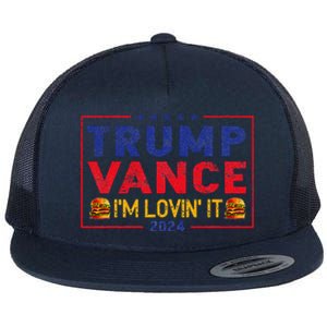 Trump Vance IM Lovin It Hamburger 2024 Flat Bill Trucker Hat