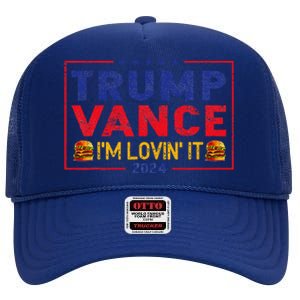 Trump Vance IM Lovin It Hamburger 2024 High Crown Mesh Back Trucker Hat