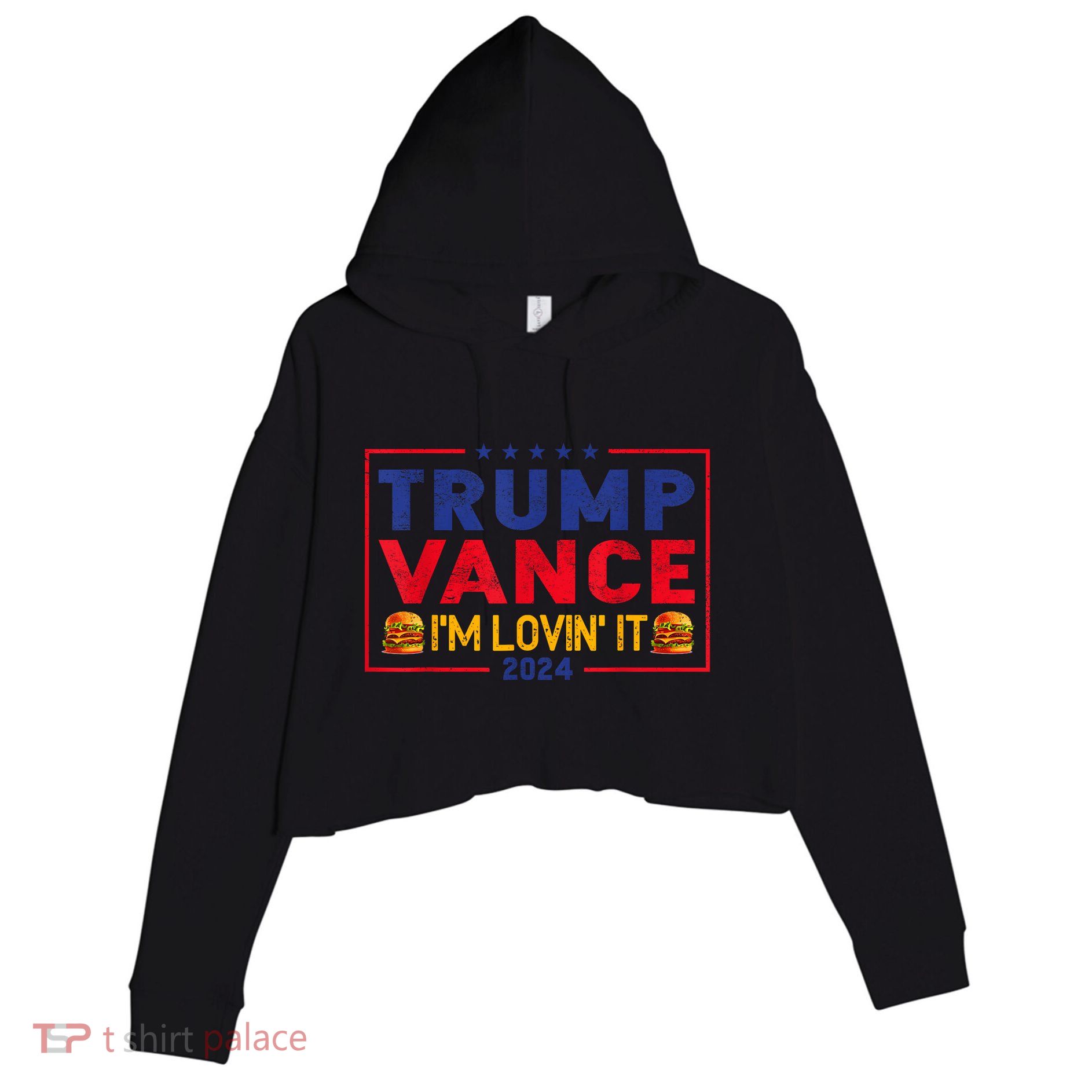 Trump Vance IM Lovin It Hamburger 2024 Crop Fleece Hoodie