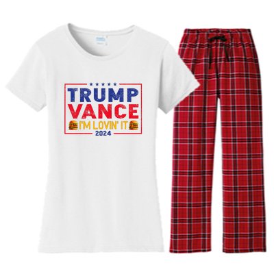 Trump Vance IM Lovin It Hamburger 2024 Women's Flannel Pajama Set