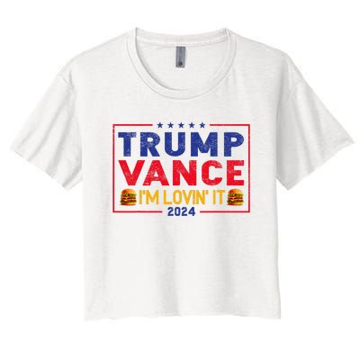 Trump Vance IM Lovin It Hamburger 2024 Women's Crop Top Tee