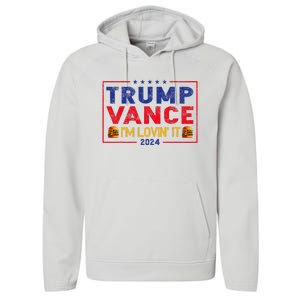 Trump Vance IM Lovin It Hamburger 2024 Performance Fleece Hoodie