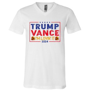 Trump Vance IM Lovin It Hamburger 2024 V-Neck T-Shirt