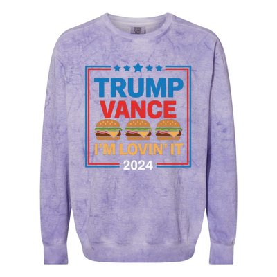 Trump Vance Im Lovin It Hamburger 2024 Election 2024 Colorblast Crewneck Sweatshirt