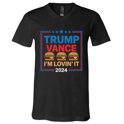 Trump Vance Im Lovin It Hamburger 2024 Election 2024 V-Neck T-Shirt