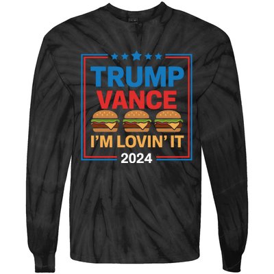 Trump Vance Im Lovin It Hamburger 2024 Election 2024 Tie-Dye Long Sleeve Shirt