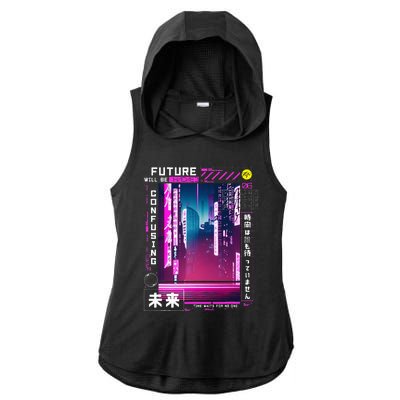 Tokyo Vaporwave In Japanese Retro Vibes Aesthetic Ladies PosiCharge Tri-Blend Wicking Draft Hoodie Tank