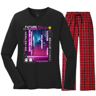 Tokyo Vaporwave In Japanese Retro Vibes Aesthetic Women's Long Sleeve Flannel Pajama Set 