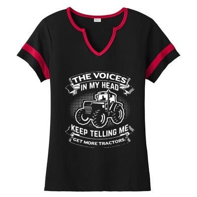 The Voices In My Head Keep Telling Me Tractors Farmer Ladies Halftime Notch Neck Tee