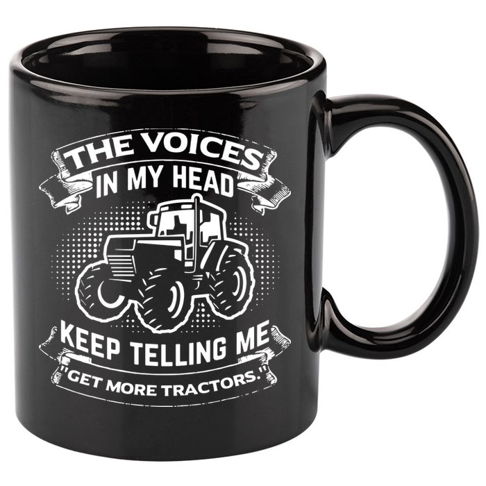 The Voices In My Head Keep Telling Me Tractors Farmer 11oz C Handle Ceramic Mug