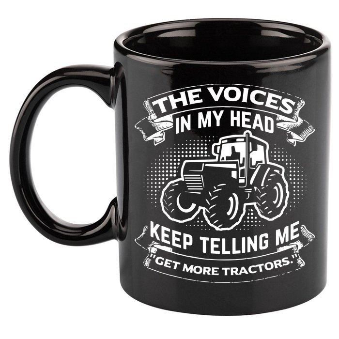 The Voices In My Head Keep Telling Me Tractors Farmer 11oz C Handle Ceramic Mug