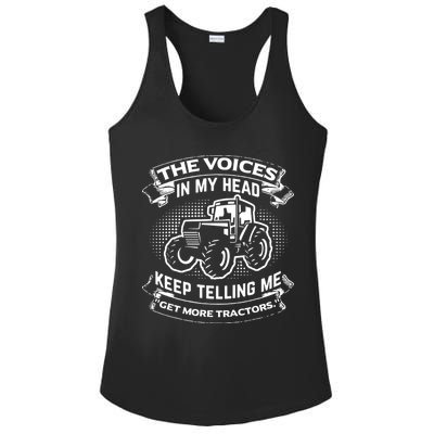 The Voices In My Head Keep Telling Me Tractors Farmer Ladies PosiCharge Competitor Racerback Tank