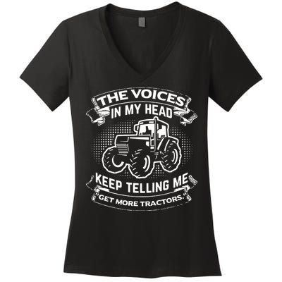 The Voices In My Head Keep Telling Me Tractors Farmer Women's V-Neck T-Shirt