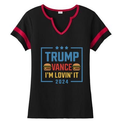 Trump Vance Im Lovin It Hamburger 2024 Election 2024 Ladies Halftime Notch Neck Tee