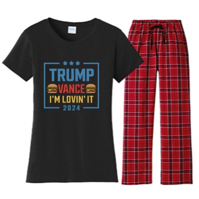 Trump Vance Im Lovin It Hamburger 2024 Election 2024 Women's Flannel Pajama Set