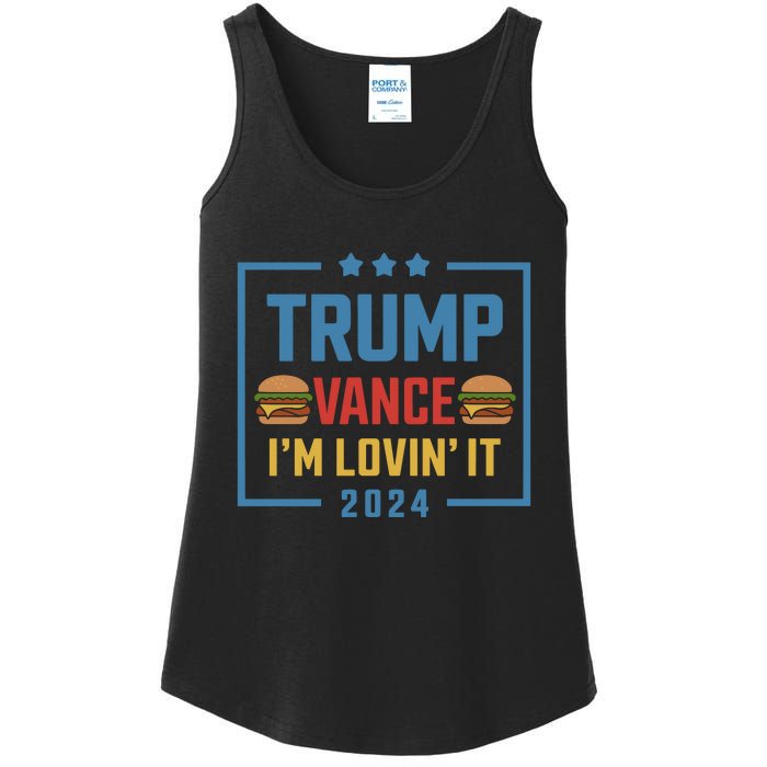 Trump Vance Im Lovin It Hamburger 2024 Election 2024 Ladies Essential Tank