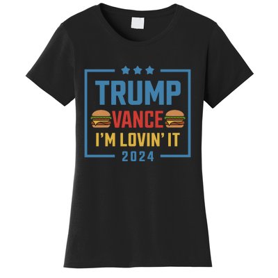 Trump Vance Im Lovin It Hamburger 2024 Election 2024 Women's T-Shirt