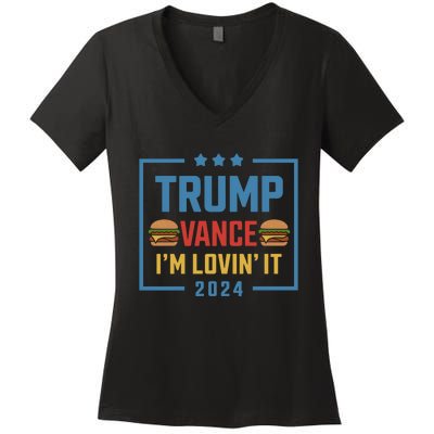 Trump Vance Im Lovin It Hamburger 2024 Election 2024 Women's V-Neck T-Shirt