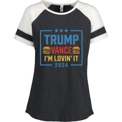 Trump Vance Im Lovin It Hamburger 2024 Election 2024 Enza Ladies Jersey Colorblock Tee