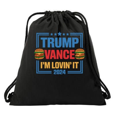 Trump Vance Im Lovin It Hamburger 2024 Election 2024 Drawstring Bag